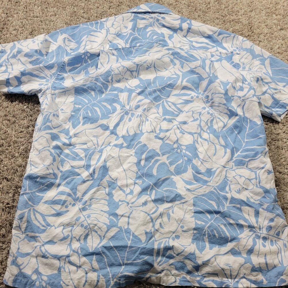 Nautica Shirt Mens Large Blue Floral All Over Print Button Up Beach Cotton - Picture 6 of 7